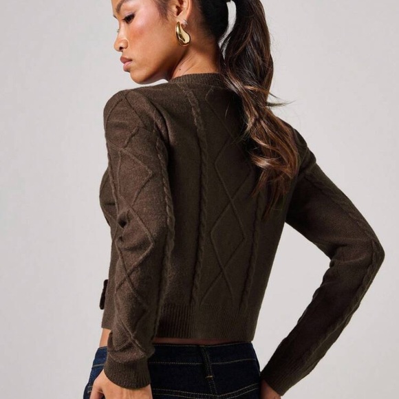 COSMINA Women's Casual Long Sleeve Sweater With Bow Decoration, Autumn Brown Bow - Picture 2 of 4